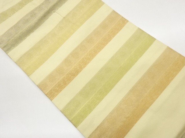 JAPANESE KIMONO / NAGOYA OBI / SILK / WOVEN STRIPE & FLORAL ARABESQUE